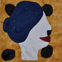 Blue Wig Betty, fabric, 12"x12", 2016